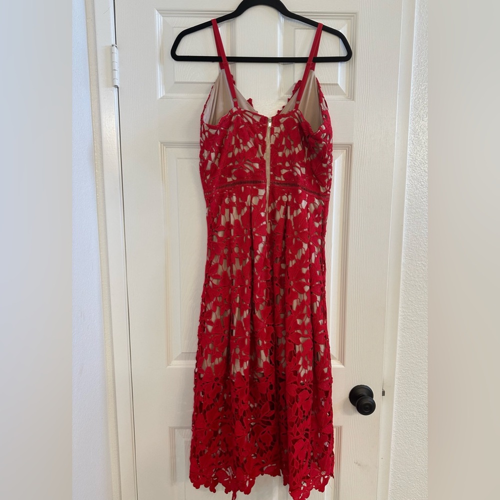 Love...Ady Chemical Lace Bodice Sleeveless Midi Slip Dress Red Nude Size L - Picture 2 of 6